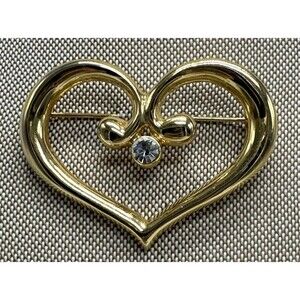 BROOCH SIGNED AAI GOLD Tone PIN 2" FAUX Diamond Costume Jewelry Heart Valentine
